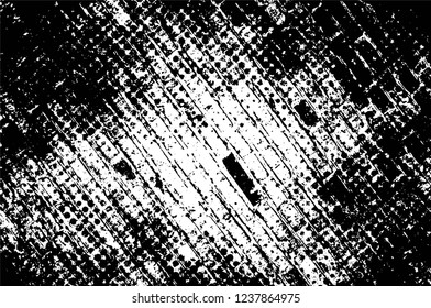 Grunge overlay layer. Abstract black and white vector background. Monochrome vintage surface with dirty pattern in cracks, spots, dots. Old wall in dark horror style design