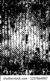 Grunge overlay layer. Abstract black and white vector background. Monochrome vintage surface with dirty pattern in cracks, spots, dots. Old wall in dark horror style design