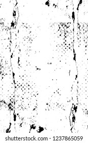 Grunge overlay layer. Abstract black and white vector background. Monochrome vintage surface with dirty pattern in cracks, spots, dots. Old wall in dark horror style design