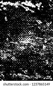 Grunge overlay layer. Abstract black and white vector background. Monochrome vintage surface with dirty pattern in cracks, spots, dots. Old wall in dark horror style design