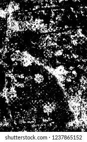 Grunge overlay layer. Abstract black and white vector background. Monochrome vintage surface with dirty pattern in cracks, spots, dots. Old wall in dark horror style design