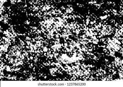 Grunge overlay layer. Abstract black and white vector background. Monochrome vintage surface with dirty pattern in cracks, spots, dots. Old wall in dark horror style design