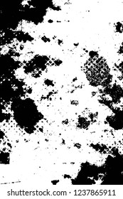 Grunge overlay layer. Abstract black and white vector background. Monochrome vintage surface with dirty pattern in cracks, spots, dots. Old wall in dark horror style design