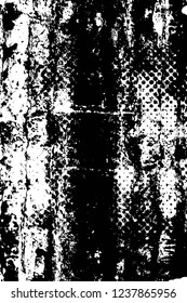 Grunge overlay layer. Abstract black and white vector background. Monochrome vintage surface with dirty pattern in cracks, spots, dots. Old wall in dark horror style design