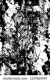 Grunge overlay layer. Abstract black and white vector background. Monochrome vintage surface with dirty pattern in cracks, spots, dots. Old wall in dark horror style design