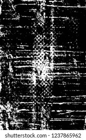 Grunge overlay layer. Abstract black and white vector background. Monochrome vintage surface with dirty pattern in cracks, spots, dots. Old wall in dark horror style design