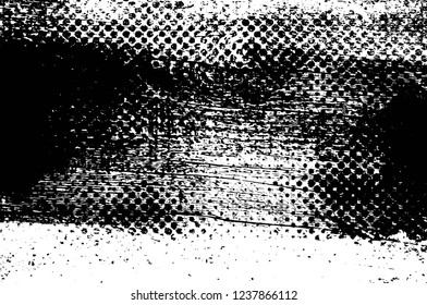 Grunge overlay layer. Abstract black and white vector background. Monochrome vintage surface with dirty pattern in cracks, spots, dots. Old wall in dark horror style design