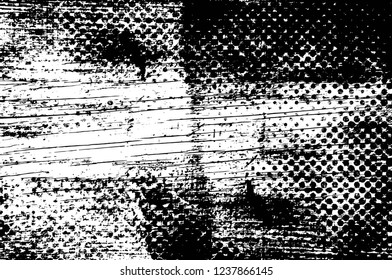 Grunge overlay layer. Abstract black and white vector background. Monochrome vintage surface with dirty pattern in cracks, spots, dots. Old wall in dark horror style design