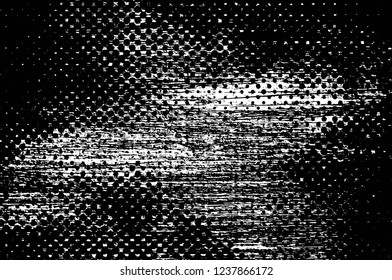 Grunge overlay layer. Abstract black and white vector background. Monochrome vintage surface with dirty pattern in cracks, spots, dots. Old wall in dark horror style design