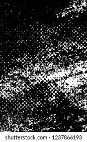 Grunge overlay layer. Abstract black and white vector background. Monochrome vintage surface with dirty pattern in cracks, spots, dots. Old wall in dark horror style design