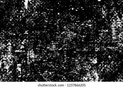 Grunge overlay layer. Abstract black and white vector background. Monochrome vintage surface with dirty pattern in cracks, spots, dots. Old wall in dark horror style design