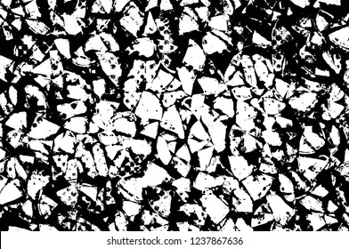 Grunge overlay layer. Abstract black and white vector background. Monochrome vintage surface with dirty pattern in cracks, spots, dots. Old wall in dark horror style design
