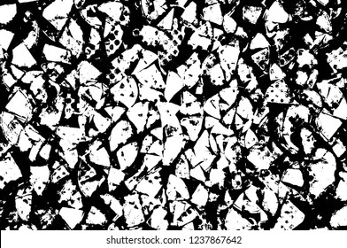 Grunge overlay layer. Abstract black and white vector background. Monochrome vintage surface with dirty pattern in cracks, spots, dots. Old wall in dark horror style design