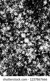 Grunge overlay layer. Abstract black and white vector background. Monochrome vintage surface with dirty pattern in cracks, spots, dots. Old wall in dark horror style design