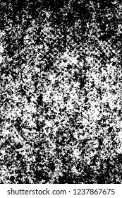 Grunge overlay layer. Abstract black and white vector background. Monochrome vintage surface with dirty pattern in cracks, spots, dots. Old wall in dark horror style design