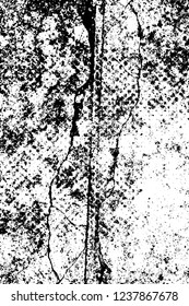Grunge overlay layer. Abstract black and white vector background. Monochrome vintage surface with dirty pattern in cracks, spots, dots. Old wall in dark horror style design