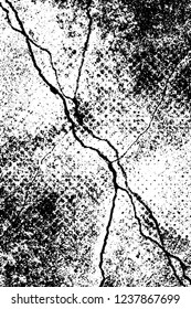 Grunge overlay layer. Abstract black and white vector background. Monochrome vintage surface with dirty pattern in cracks, spots, dots. Old wall in dark horror style design