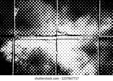 Grunge overlay layer. Abstract black and white vector background. Monochrome vintage surface with dirty pattern in cracks, spots, dots. Old wall in dark horror style design