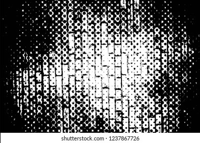 Grunge overlay layer. Abstract black and white vector background. Monochrome vintage surface with dirty pattern in cracks, spots, dots. Old wall in dark horror style design