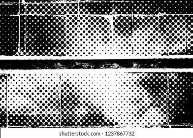 Grunge overlay layer. Abstract black and white vector background. Monochrome vintage surface with dirty pattern in cracks, spots, dots. Old wall in dark horror style design