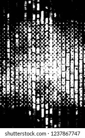 Grunge overlay layer. Abstract black and white vector background. Monochrome vintage surface with dirty pattern in cracks, spots, dots. Old wall in dark horror style design