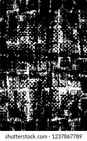Grunge overlay layer. Abstract black and white vector background. Monochrome vintage surface with dirty pattern in cracks, spots, dots. Old wall in dark horror style design