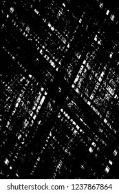 Grunge overlay layer. Abstract black and white vector background. Monochrome vintage surface with dirty pattern in cracks, spots, dots. Old wall in dark horror style design