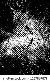 Grunge overlay layer. Abstract black and white vector background. Monochrome vintage surface with dirty pattern in cracks, spots, dots. Old wall in dark horror style design