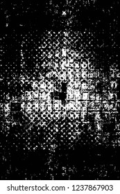 Grunge overlay layer. Abstract black and white vector background. Monochrome vintage surface with dirty pattern in cracks, spots, dots. Old wall in dark horror style design