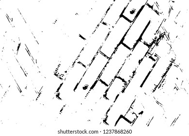 Grunge overlay layer. Abstract black and white vector background. Monochrome vintage surface with dirty pattern in cracks, spots, dots. Old wall in dark horror style design