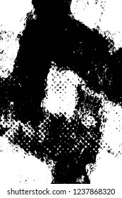 Grunge overlay layer. Abstract black and white vector background. Monochrome vintage surface with dirty pattern in cracks, spots, dots. Old wall in dark horror style design