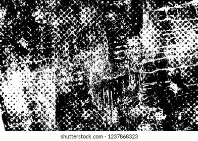Grunge overlay layer. Abstract black and white vector background. Monochrome vintage surface with dirty pattern in cracks, spots, dots. Old wall in dark horror style design