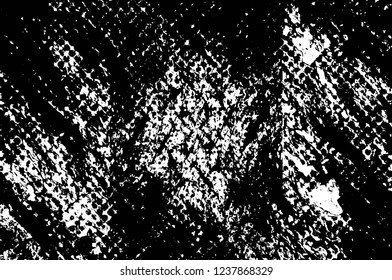 Grunge overlay layer. Abstract black and white vector background. Monochrome vintage surface with dirty pattern in cracks, spots, dots. Old wall in dark horror style design