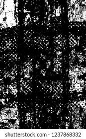 Grunge overlay layer. Abstract black and white vector background. Monochrome vintage surface with dirty pattern in cracks, spots, dots. Old wall in dark horror style design
