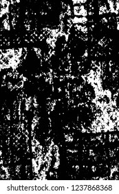 Grunge overlay layer. Abstract black and white vector background. Monochrome vintage surface with dirty pattern in cracks, spots, dots. Old wall in dark horror style design