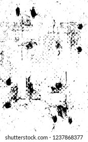 Grunge overlay layer. Abstract black and white vector background. Monochrome vintage surface with dirty pattern in cracks, spots, dots. Old wall in dark horror style design