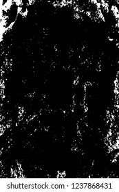 Grunge overlay layer. Abstract black and white vector background. Monochrome vintage surface with dirty pattern in cracks, spots, dots. Old wall in dark horror style design