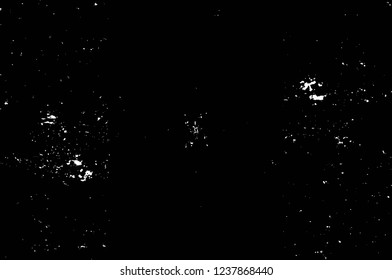 Grunge overlay layer. Abstract black and white vector background. Monochrome vintage surface with dirty pattern in cracks, spots, dots. Old wall in dark horror style design
