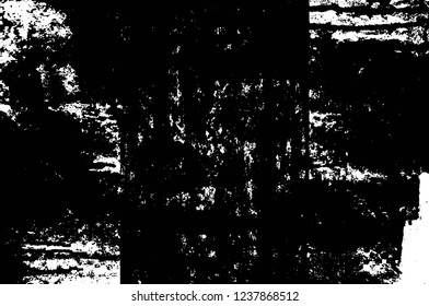 Grunge overlay layer. Abstract black and white vector background. Monochrome vintage surface with dirty pattern in cracks, spots, dots. Old wall in dark horror style design