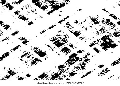 Grunge overlay layer. Abstract black and white vector background. Monochrome vintage surface with dirty pattern in cracks, spots, dots. Old wall in dark horror style design