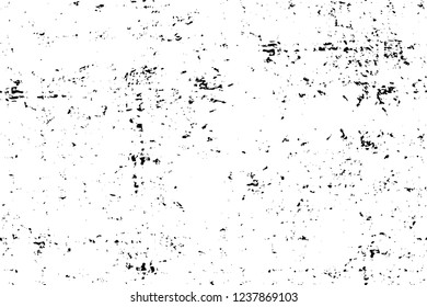 Grunge overlay layer. Abstract black and white vector background. Monochrome vintage surface with dirty pattern in cracks, spots, dots. Old wall in dark horror style design