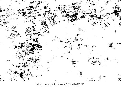 Grunge overlay layer. Abstract black and white vector background. Monochrome vintage surface with dirty pattern in cracks, spots, dots. Old wall in dark horror style design