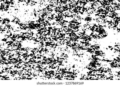Grunge overlay layer. Abstract black and white vector background. Monochrome vintage surface with dirty pattern in cracks, spots, dots. Old wall in dark horror style design