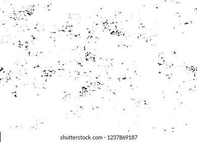 Grunge overlay layer. Abstract black and white vector background. Monochrome vintage surface with dirty pattern in cracks, spots, dots. Old wall in dark horror style design