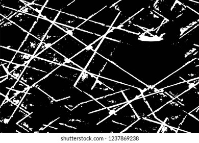 Grunge overlay layer. Abstract black and white vector background. Monochrome vintage surface with dirty pattern in cracks, spots, dots. Old wall in dark horror style design