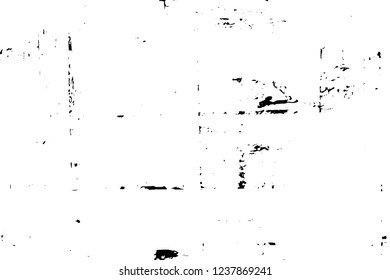 Grunge overlay layer. Abstract black and white vector background. Monochrome vintage surface with dirty pattern in cracks, spots, dots. Old wall in dark horror style design