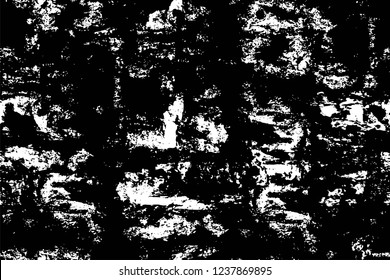 Grunge overlay layer. Abstract black and white vector background. Monochrome vintage surface with dirty pattern in cracks, spots, dots. Old wall in dark horror style design
