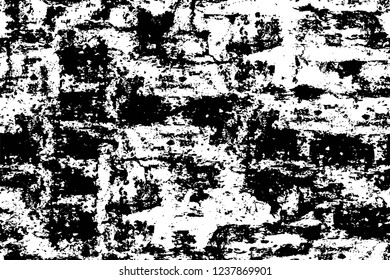 Grunge overlay layer. Abstract black and white vector background. Monochrome vintage surface with dirty pattern in cracks, spots, dots. Old wall in dark horror style design