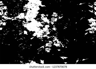 Grunge overlay layer. Abstract black and white vector background. Monochrome vintage surface with dirty pattern in cracks, spots, dots. Old wall in dark horror style design