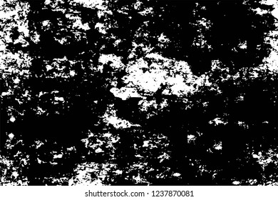 Grunge overlay layer. Abstract black and white vector background. Monochrome vintage surface with dirty pattern in cracks, spots, dots. Old wall in dark horror style design